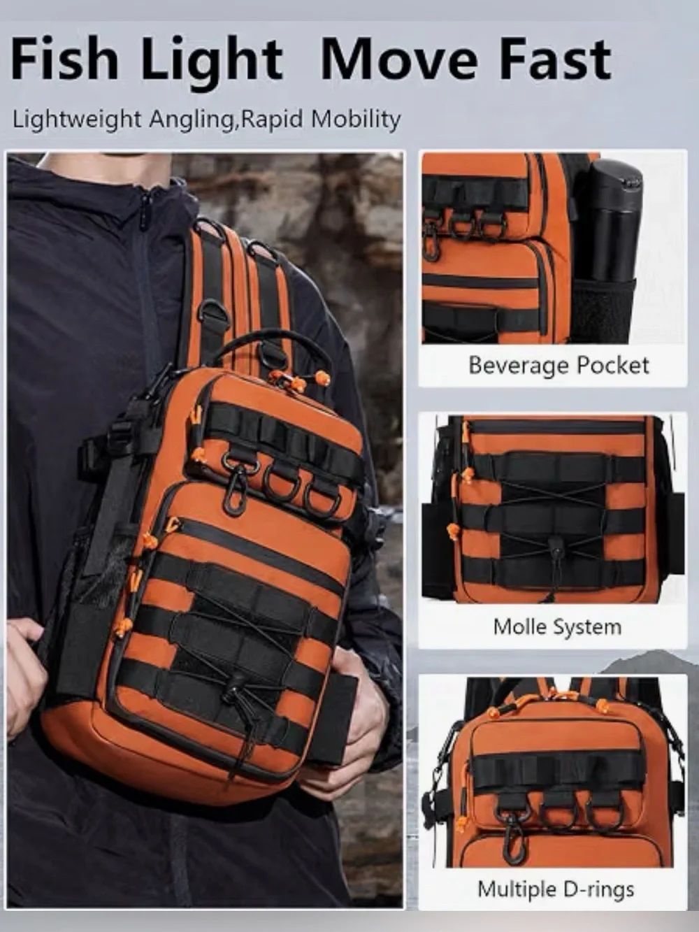 Tactical 2-in-1 Fishing Backpack - Orange